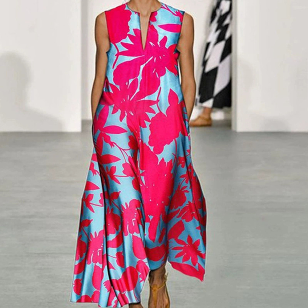 ZARA Summer New Fashion Sleeveless Printed Bohemian Loose Maxi Dress